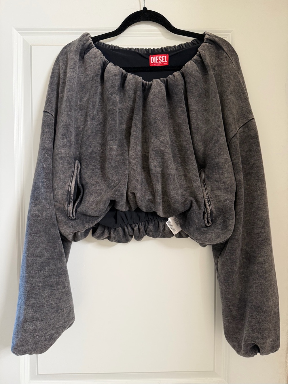 Diesel Gray Ribbed Cropped Sweatshirt with Black Lining